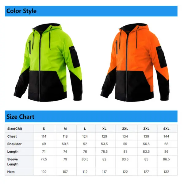Men's Yellow Black High Visibility Safety Softshell Jacket Hi Vis Fleece jacket With Reflective Tripes Workwear Safety Hoodied - Image 3
