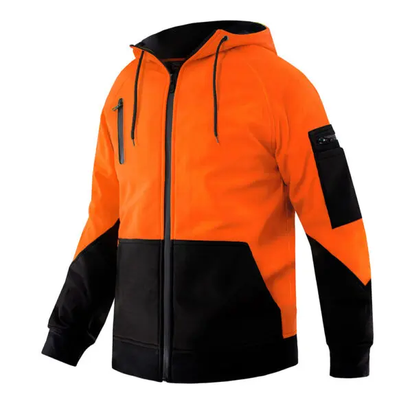 Men's Yellow Black High Visibility Safety Softshell Jacket Hi Vis Fleece jacket With Reflective Tripes Workwear Safety Hoodied - Image 4