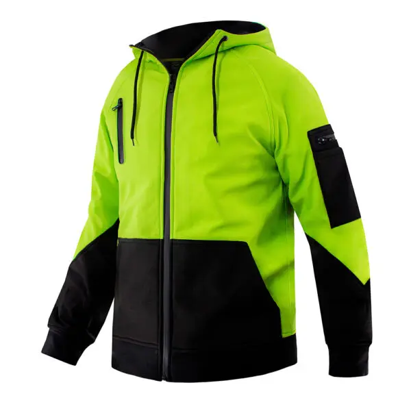 Men's Yellow Black High Visibility Safety Softshell Jacket Hi Vis Fleece jacket With Reflective Tripes Workwear Safety Hoodied - Image 5
