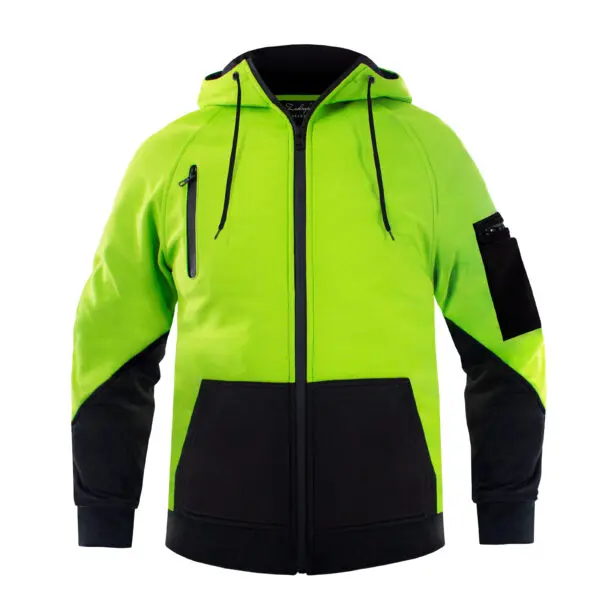 Men's Yellow Black High Visibility Safety Softshell Jacket Hi Vis Fleece jacket With Reflective Tripes Workwear Safety Hoodied - Image 6