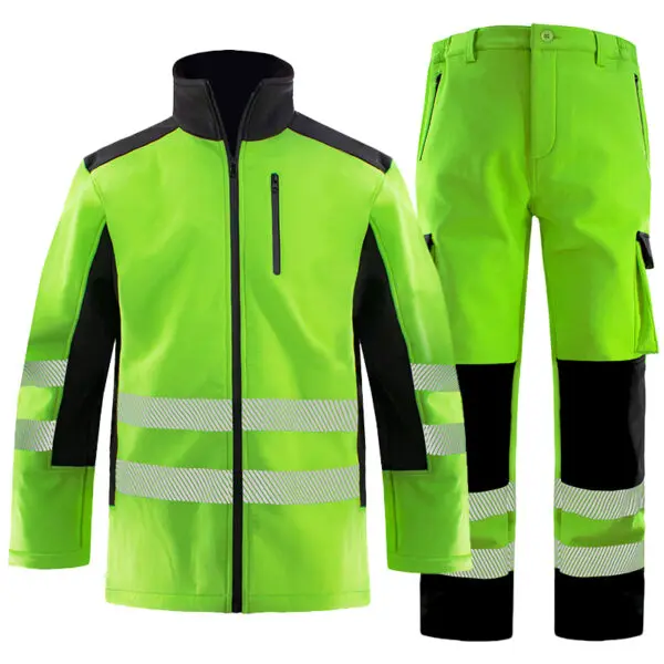 Winter Fleece Labor Protection Work Clothes Hi Vis Workwear Jacket and Pants Set High Visibility Clothing for Men