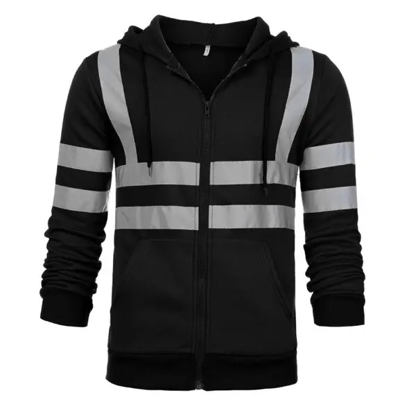Men's High Visibility Safety Hoodied Sweatshirt Pullover Hi Vis Fleece jacket With Reflective Tripes Workwear - Image 2