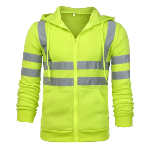 Men's High Visibility Safety Hoodied Sweatshirt Pullover Hi Vis Fleece jacket With Reflective Tripes Workwear - Image 3