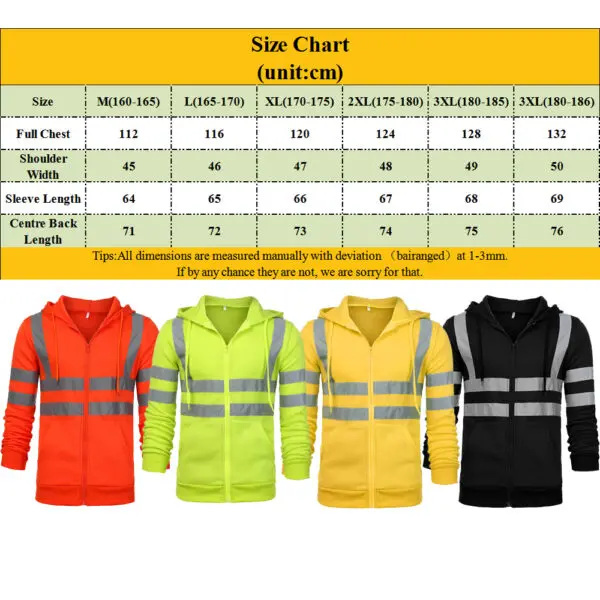 Men's High Visibility Safety Hoodied Sweatshirt Pullover Hi Vis Fleece jacket With Reflective Tripes Workwear - Image 6