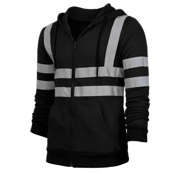 Men's High Visibility Safety Hoodied Sweatshirt Pullover Hi Vis Fleece jacket With Reflective Tripes Workwear - Image 8