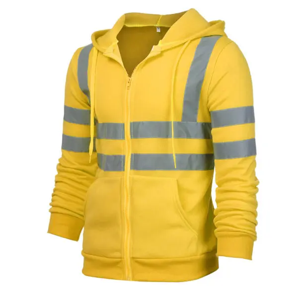 Men's High Visibility Safety Hoodied Sweatshirt Pullover Hi Vis Fleece jacket With Reflective Tripes Workwear - Image 9