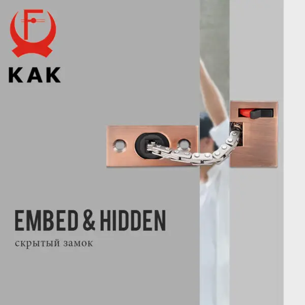 KAK Zinc Alloy Hidden Security Door Chain for Hotel Bedroom Door Latch Anti-theft Door Lock Kids Protection Lock Hardware