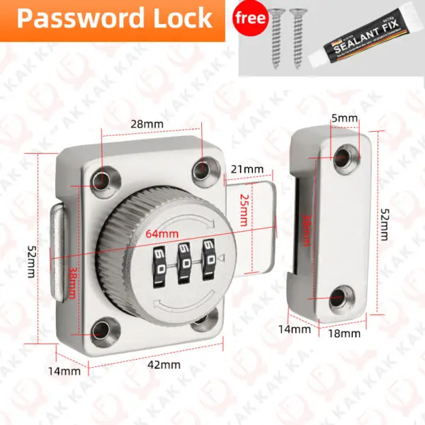 KAK 3 Digit Security Cabinet Password Locks Non-Punch Keyless Door Lock Latch Combination Code Child Safety Lock Anti-theft - Image 19