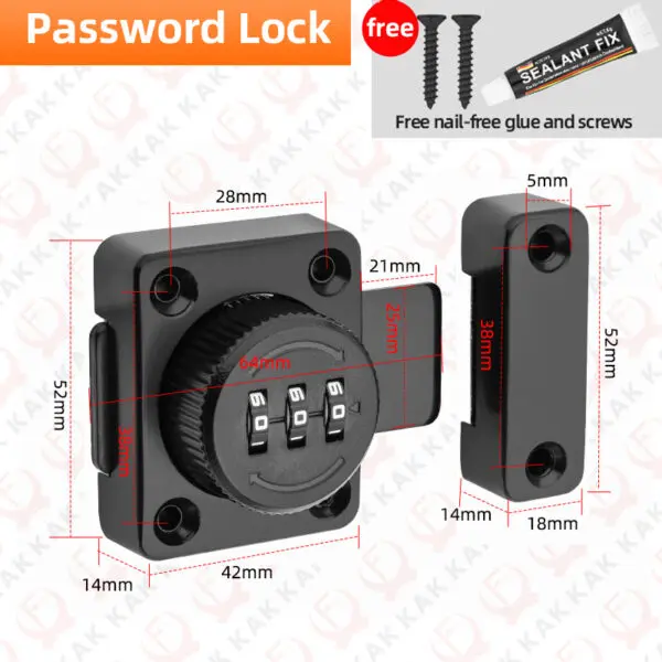 KAK 3 Digit Security Cabinet Password Locks Non-Punch Keyless Door Lock Latch Combination Code Child Safety Lock Anti-theft - Image 20