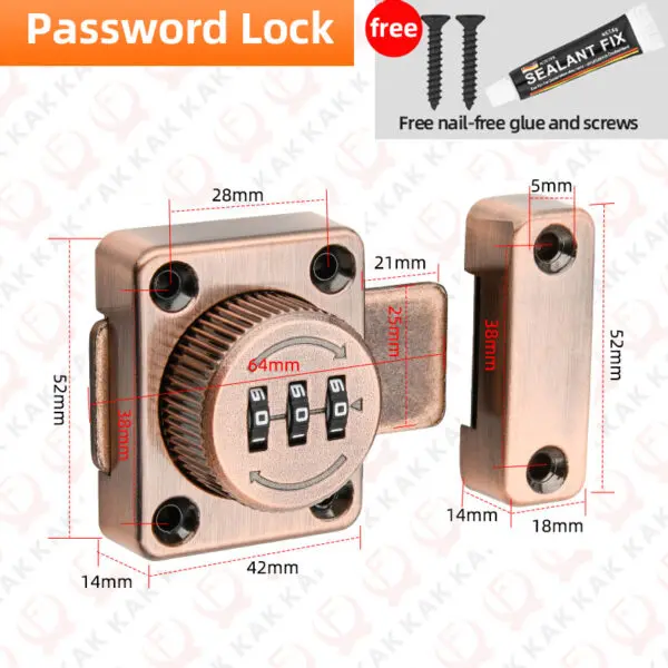 KAK 3 Digit Security Cabinet Password Locks Non-Punch Keyless Door Lock Latch Combination Code Child Safety Lock Anti-theft - Image 22