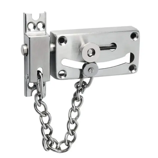 Slide Bolt Latch Gate Latches Safety Door Lock with Anti-Theft Chain and Spring lock,Heavy Duty Stainless Steel