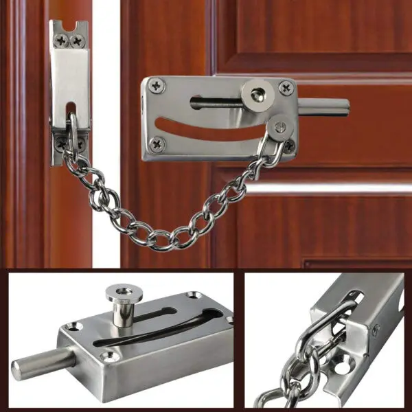 Slide Bolt Latch Gate Latches Safety Door Lock with Anti-Theft Chain and Spring lock,Heavy Duty Stainless Steel - Image 2