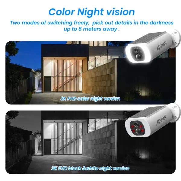 ANRAN 2K Solar Camera Built-in Battery 3MP 2.4G WIFI Security Camera Flood lights Free Basic Cloud Storage Color Night Vision - Image 5