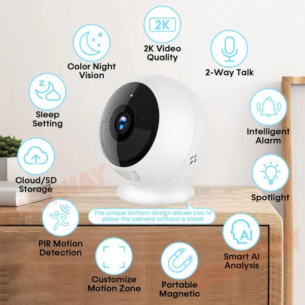 2K 5MP Wifi Home Security Camera Wireless Outdoor Magnetic Battery Powered Camera Surveillance AI Motion Detection Indoor HD Cam - Image 2