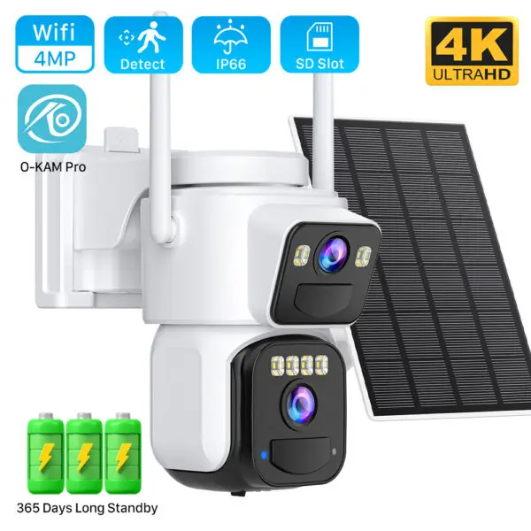 8MP Dual Lens Solar WIFI Security Cameras With Solar Panels Color Night Vision PIR Motion Detection Ourdoor IP Camera O-KAM App