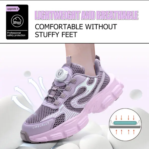 Summer button women's steel head safety shoes Smashing breathable upper Workshop factory women's work shoes - Image 5