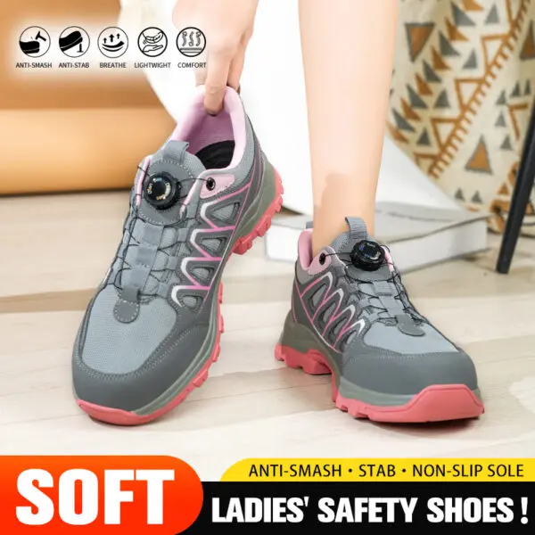 Rotating Button New Safety Shoes Women Anti-smash Anti-puncture Work Shoes Fashion Female Sport Shoes Security Protective Shoes - Image 4