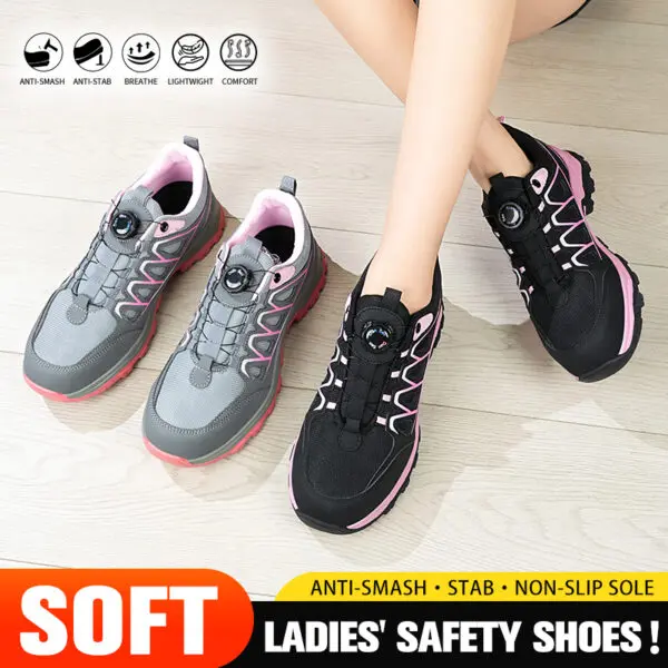 Rotating Button New Safety Shoes Women Anti-smash Anti-puncture Work Shoes Fashion Female Sport Shoes Security Protective Shoes - Image 5