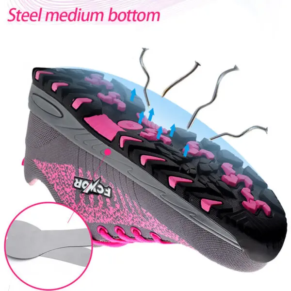 Safety Shoes for Women Steel Toe Sneakers Puncture Lightweight Boots Female Pink Small Size Safety Shoes Women Sneakers - Image 4