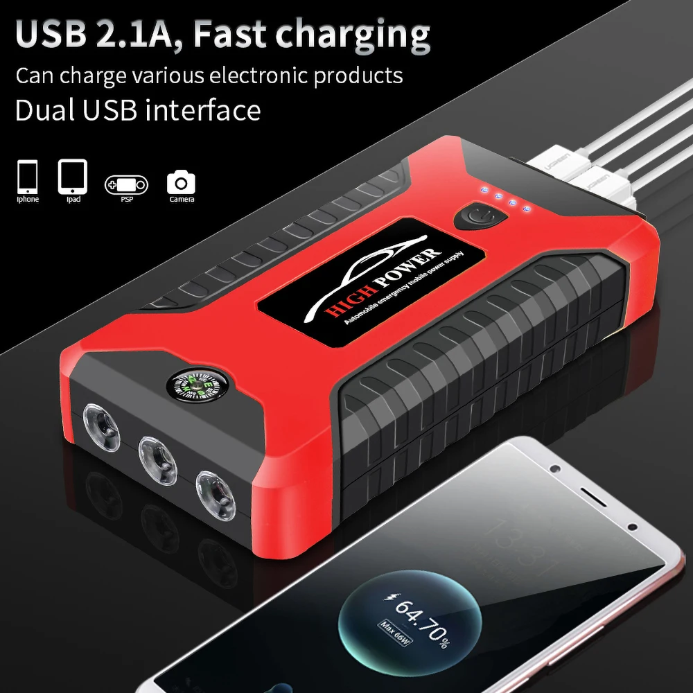 20000mAh/600A Car Jump Starter Power Pack Portable Car Battery Booster Charger 12V Starter Diesel Gasoline Car Emergency Starter