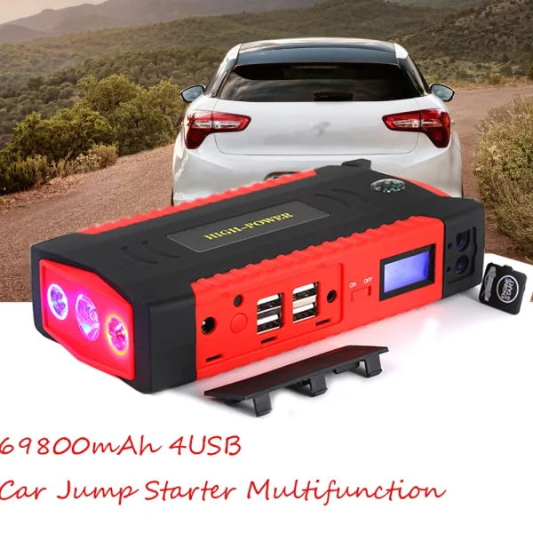 69800mAh 4USB Car Jump Starter Multifunction Emergency Charger Battery Power Bank Pack Booster 12V Starting Device Waterproof