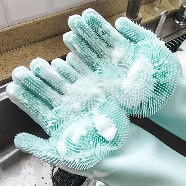 1Pair Silicone Cleaning Gloves Kitchen  Silicone Dish Washing Glove for Household Scrubber Rubber Kitchen Clean Tool - Image 3