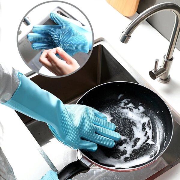 1Pair Silicone Cleaning Gloves Kitchen  Silicone Dish Washing Glove for Household Scrubber Rubber Kitchen Clean Tool