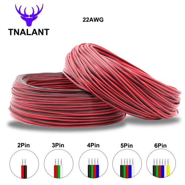 2/3/4/5/6Pin Led Strip Wire 22AWG 10m/20m/50m/100m Electrical Wire Red Black Cable For WS2812B WS2811 SK6812 5050 2835 5730