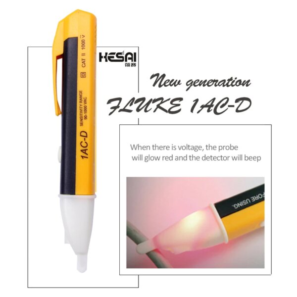 90-1000V Non-Contact/Touch Socket Wall AC Power Outlet Voltage Detector Sensor Tester Pen LED Light AC 110V-220V Test Pen - Image 5