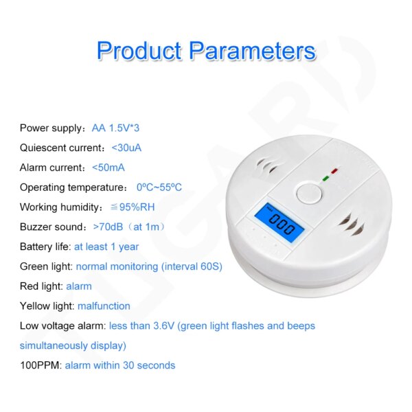 Carbon Monoxide Alarm CO Blue Smoke Detection LCD Display Detector Toxic Gas Leak Detector Honeycomb Coal Alarm - Image 2