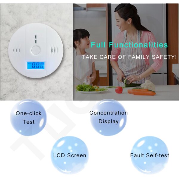 Carbon Monoxide Alarm CO Blue Smoke Detection LCD Display Detector Toxic Gas Leak Detector Honeycomb Coal Alarm - Image 3