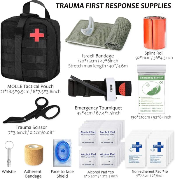 Emergency Survival First Aid Kit with Tourniquet 6" Israeli Bandage Splint Military Combat Tactical Molle IFAK EMT for Trauma - Image 6