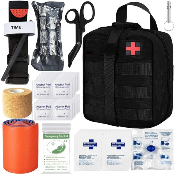 Emergency Survival First Aid Kit with Tourniquet 6" Israeli Bandage Splint Military Combat Tactical Molle IFAK EMT for Trauma