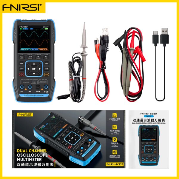 FNIRSI 2C23T Digital Multimeter Handheld Oscilloscope 10MHZ*2+ Function Signal Generator 9999 Count Smart Professional Tester - Image 7