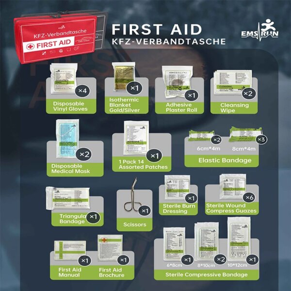 First Aid Kit DIN 13164 Emergency Medical First Aid Bag Car First Aid Kit with 31 EMT Items For Home Office Hiking Travelling - Image 5