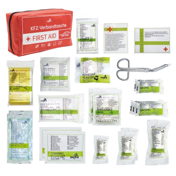 First Aid Kit DIN 13164 Emergency Medical First Aid Bag Car First Aid Kit with 31 EMT Items For Home Office Hiking Travelling