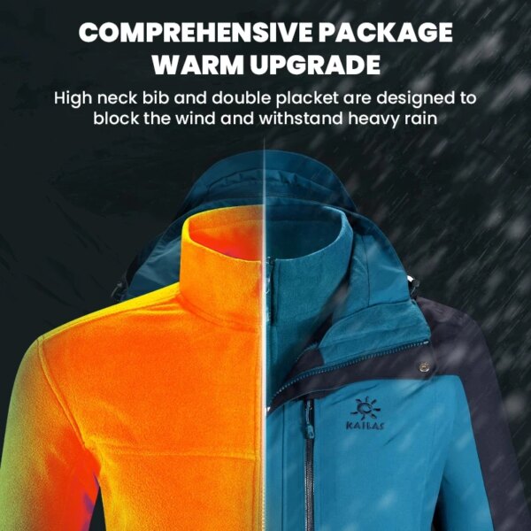 Kailas Outdoor Warm Mountaineering Clothes Men's Women's Windproof Waterproof Fleece Three In One Hiking Heated Jacket - Image 3