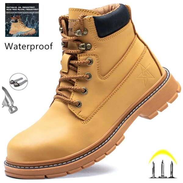 Latest Design Winter Plush Safety Boots Men Waterproof Steel Toe Indestructible Shoes Anti Smashing Puncture Proof Male Footwear