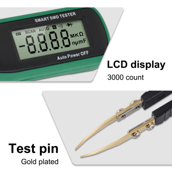Mestek Smart SMD Tester Auto Range Scan Tweezer Digital Multimeter Resistance Capacitor Diode Continuity Check SMD Tester - Image 5