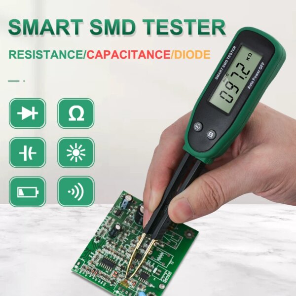 Mestek Smart SMD Tester Auto Range Scan Tweezer Digital Multimeter Resistance Capacitor Diode Continuity Check SMD Tester