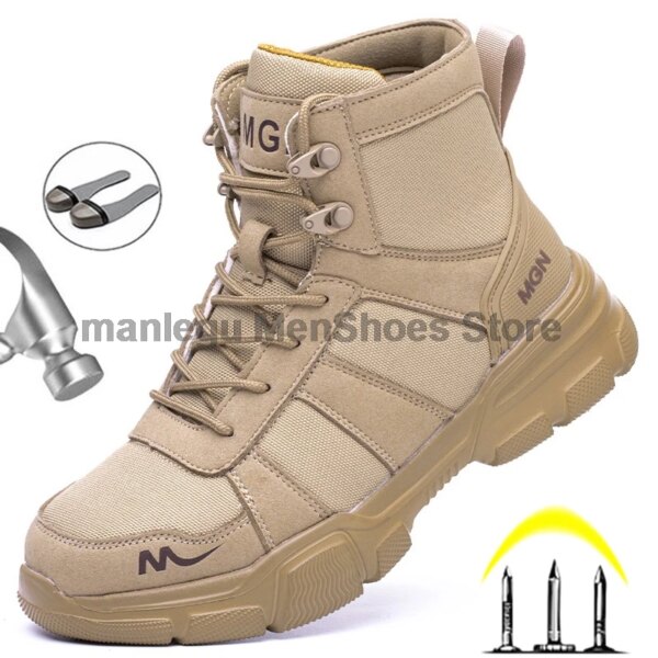 Outdoor Men Work Boots Safety Shoes Anti-puncture Safety Boot Work Steel Toe Shoes Indestructible Desert Combat Boots Protective - Image 2