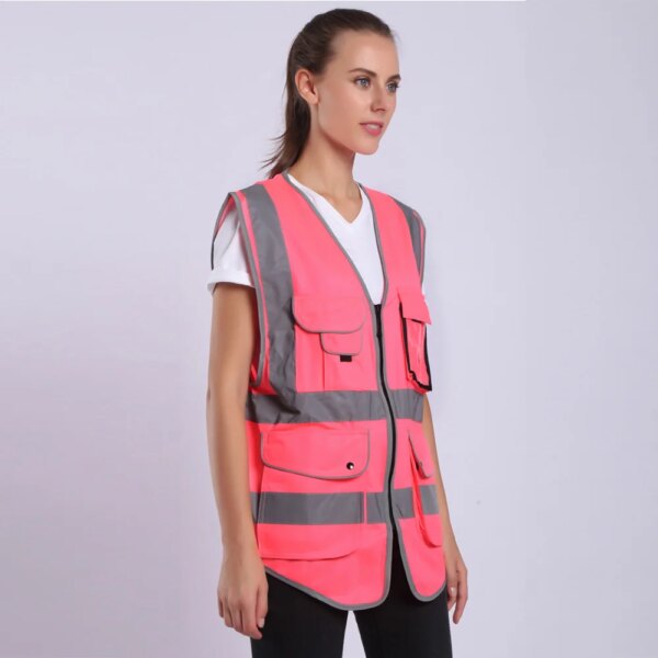 Pink Safety Vest For Women Hi Vis Vest With Reflective Stripes Safety Vest With Pockets And Zipper - Image 5