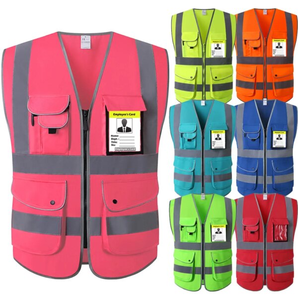 Pink Safety Vest For Women Hi Vis Vest With Reflective Stripes Safety Vest With Pockets And Zipper