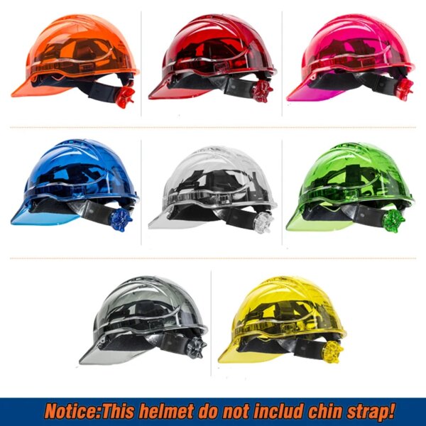 Portwest PV60 Safety Helmet Peak View Vented Ratchet Work Hard Hat in Translucent Hi Vis ANSI CE Adjustable PC Work Cap - Image 4