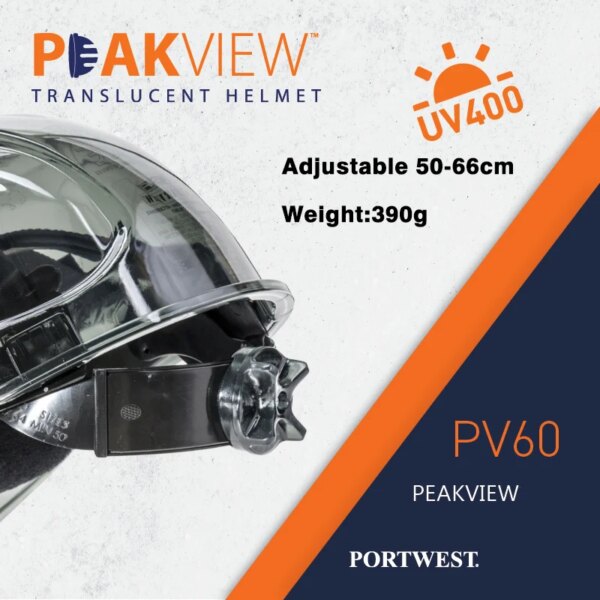 Portwest PV60 Safety Helmet Peak View Vented Ratchet Work Hard Hat in Translucent Hi Vis ANSI CE Adjustable PC Work Cap - Image 6