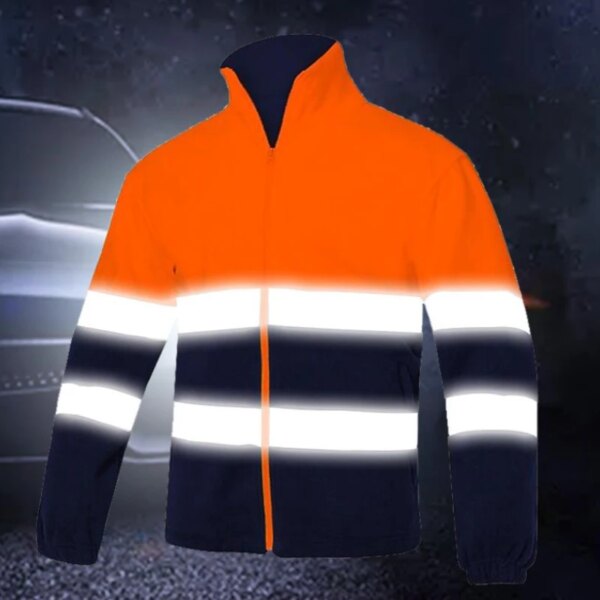 Reflective Strip Patchwork Work Jacket Men High Visibility Safety Protection Top Windbreak Fleece High Collar Working Clothes - Image 2