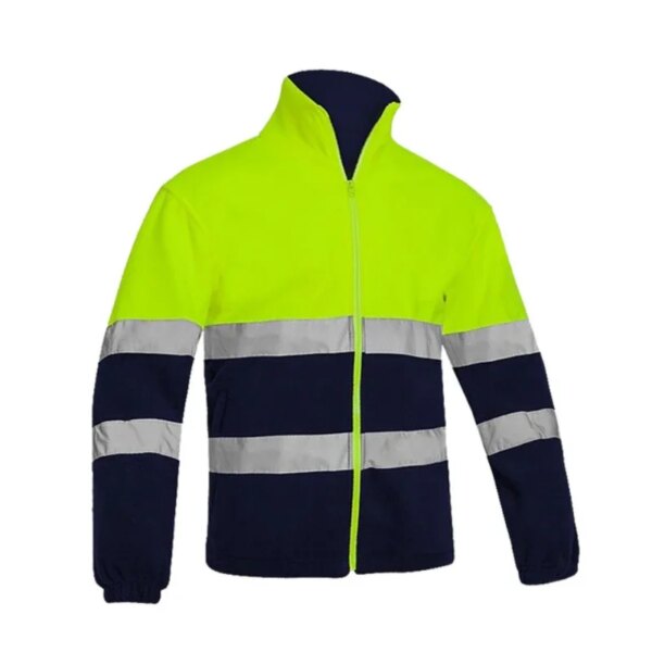 Reflective Strip Patchwork Work Jacket Men High Visibility Safety Protection Top Windbreak Fleece High Collar Working Clothes - Image 3