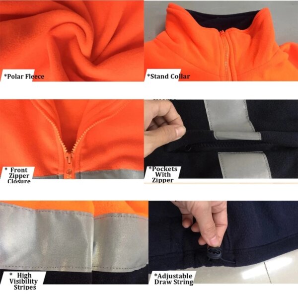 Reflective Strip Patchwork Work Jacket Men High Visibility Safety Protection Top Windbreak Fleece High Collar Working Clothes - Image 6