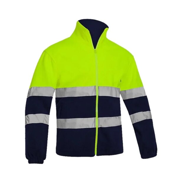 Reflective Strip Patchwork Work Jacket Men High Visibility Safety Protection Top Windbreak Fleece High Collar Working Clothes - Image 7