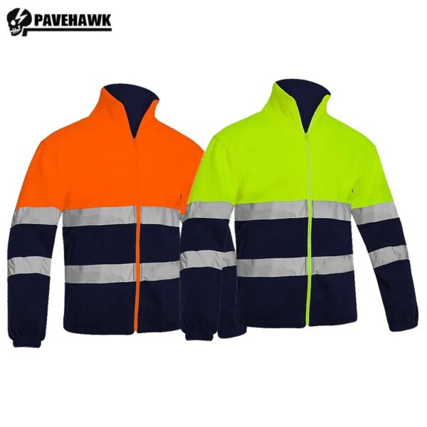 Reflective Strip Patchwork Work Jacket Men High Visibility Safety Protection Top Windbreak Fleece High Collar Working Clothes